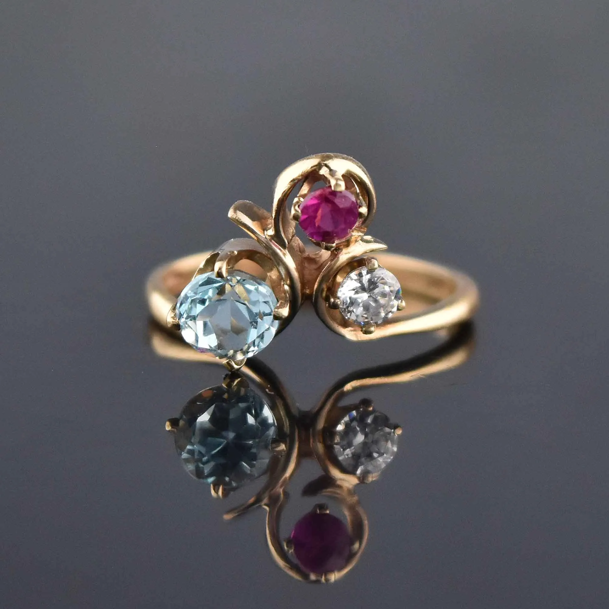 Estate Topaz Ruby Quartz 14K Gold Tiara Crown Ring