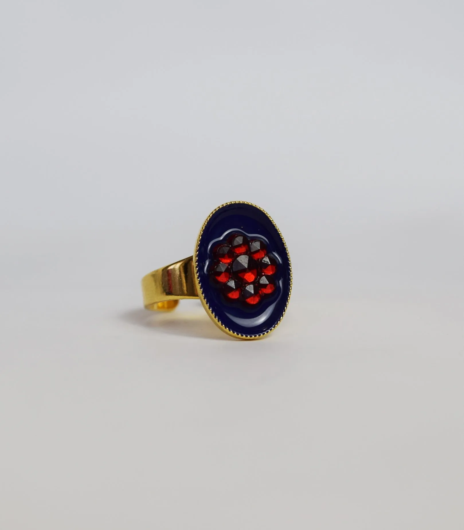 Faux Enamel ring with Red Flower