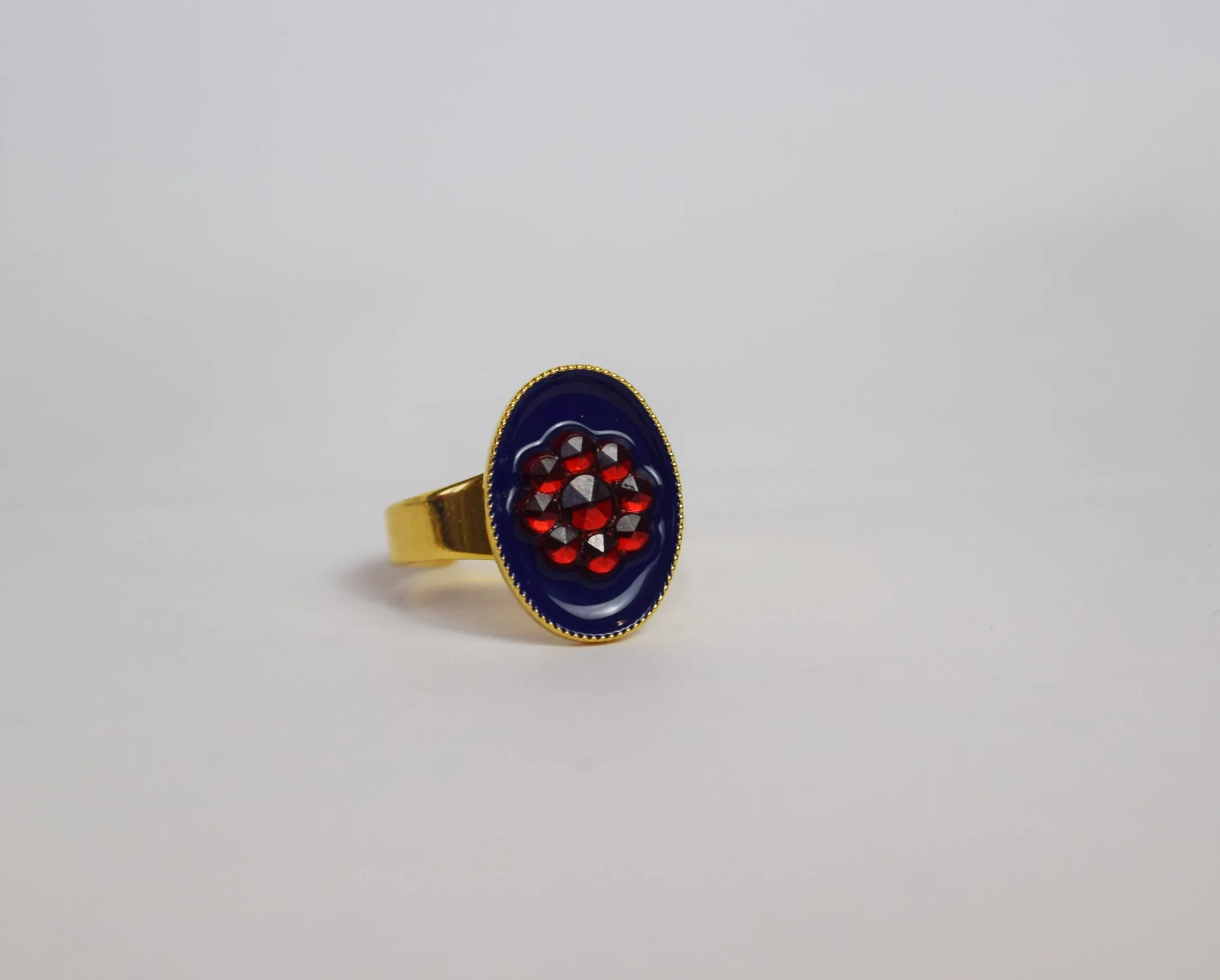 Faux Enamel ring with Red Flower