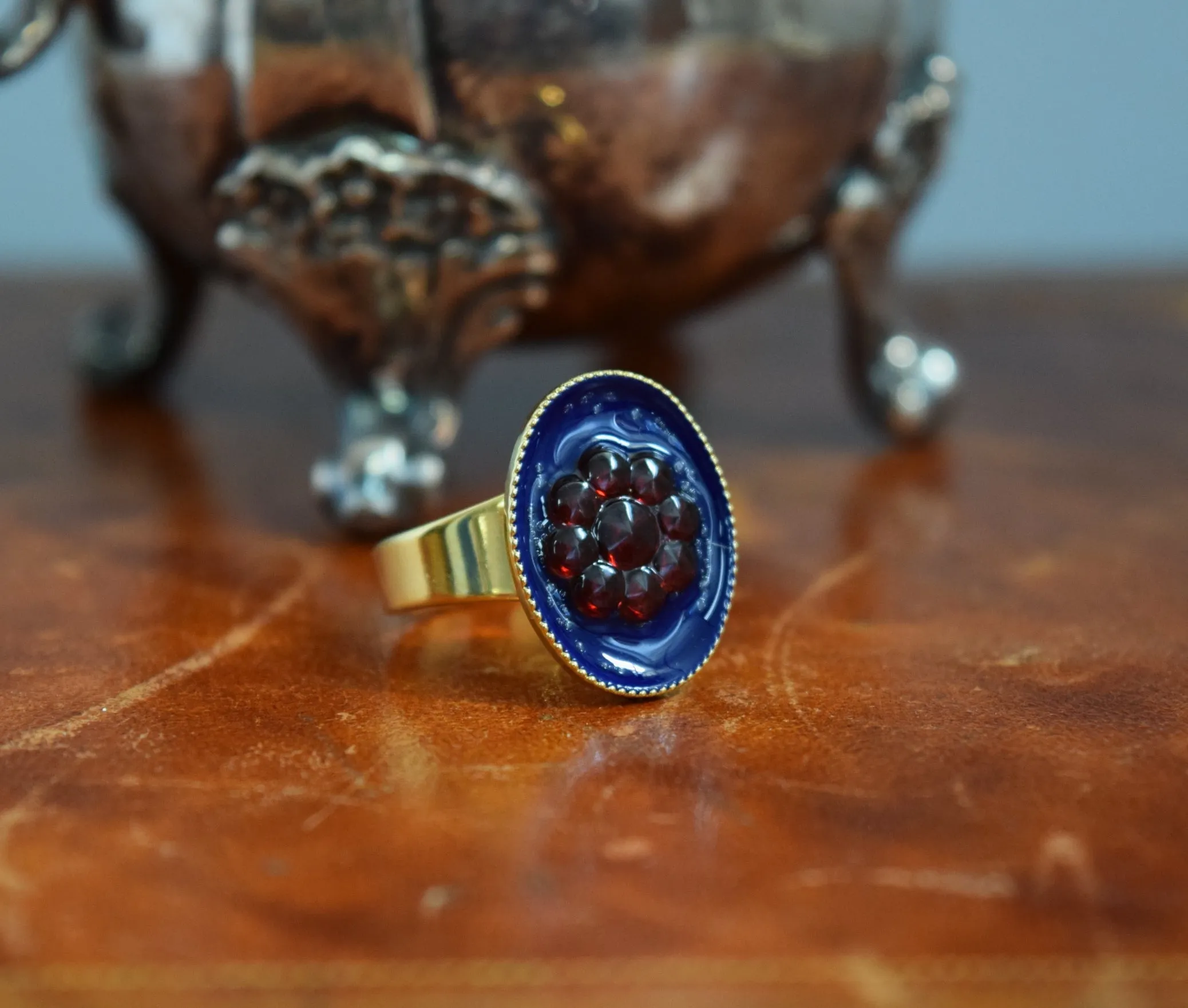 Faux Enamel ring with Red Flower