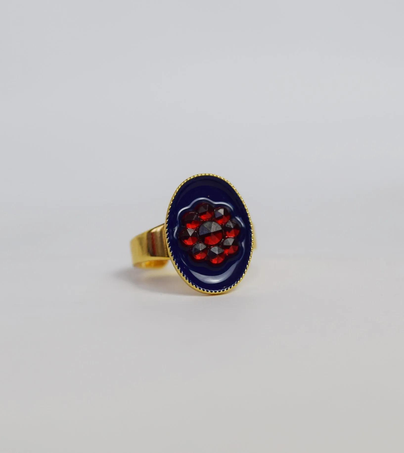 Faux Enamel ring with Red Flower