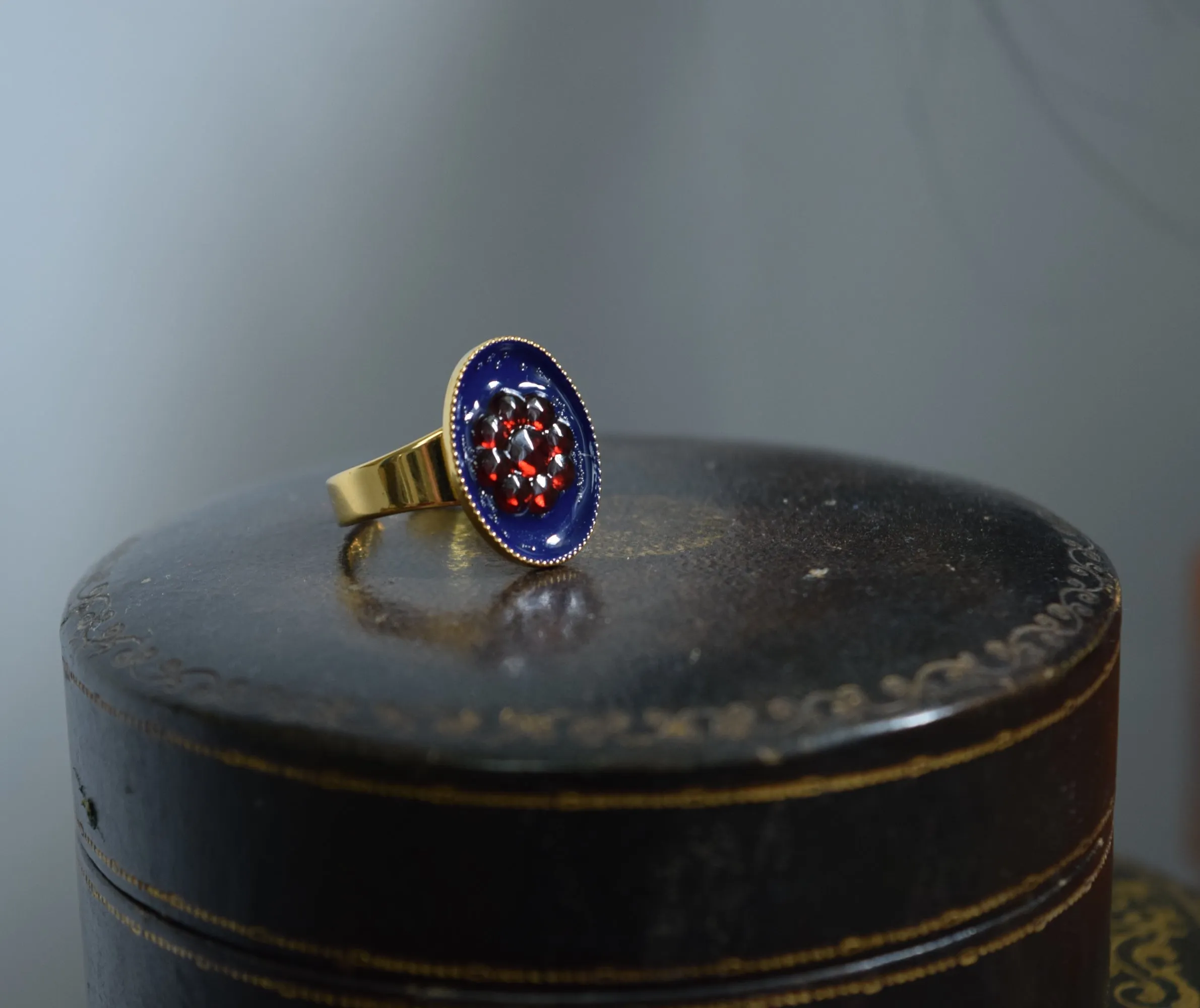 Faux Enamel ring with Red Flower