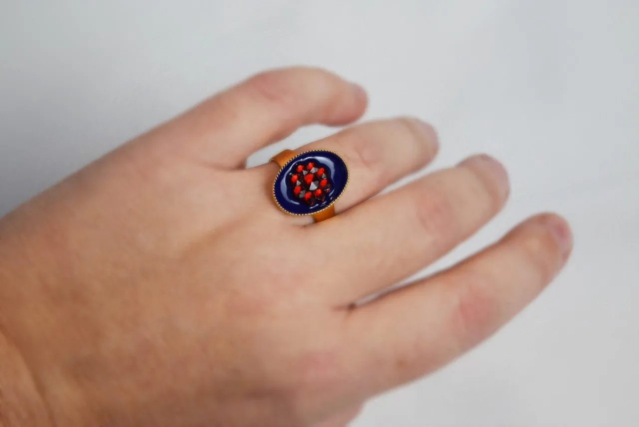 Faux Enamel ring with Red Flower