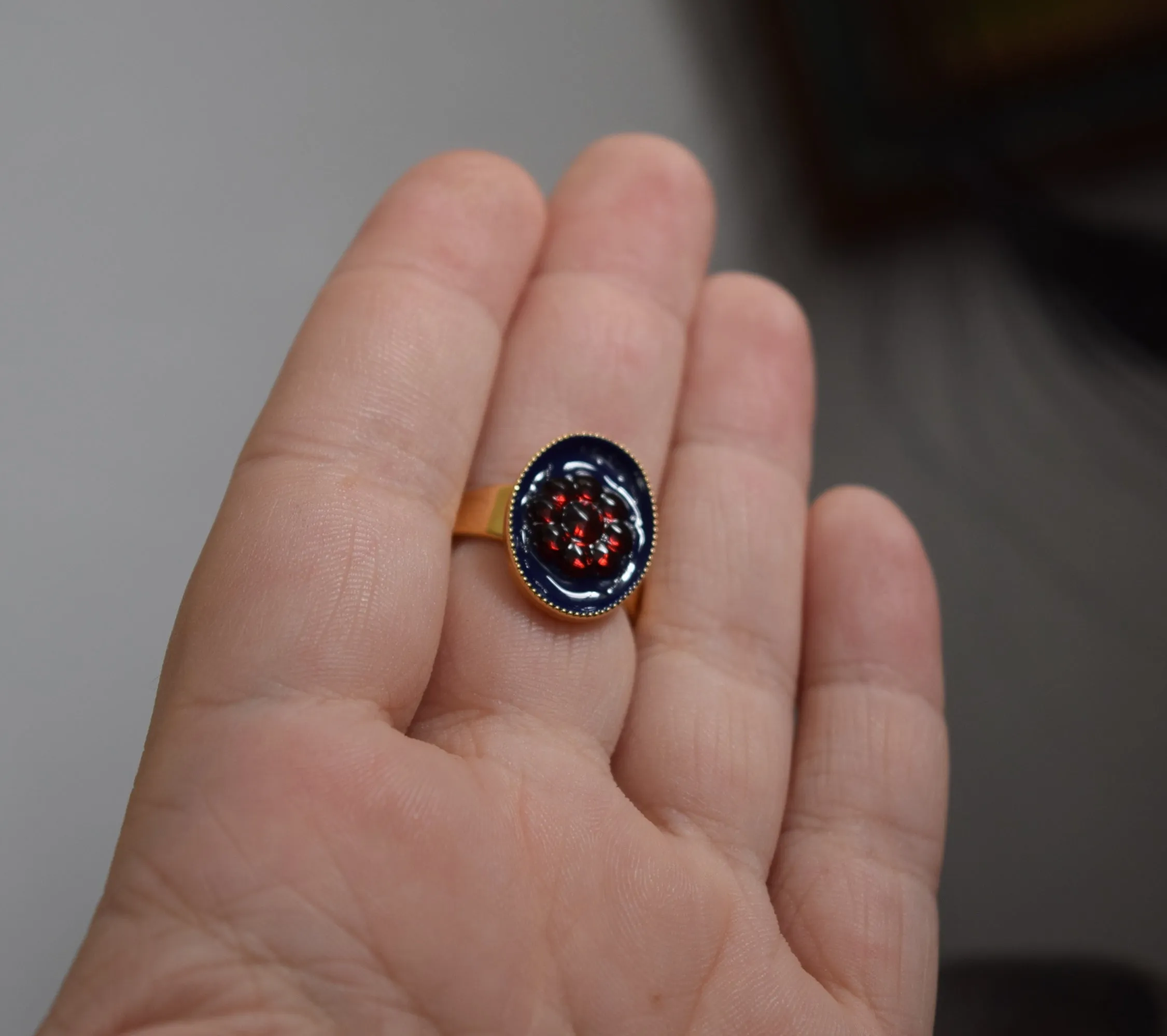 Faux Enamel ring with Red Flower