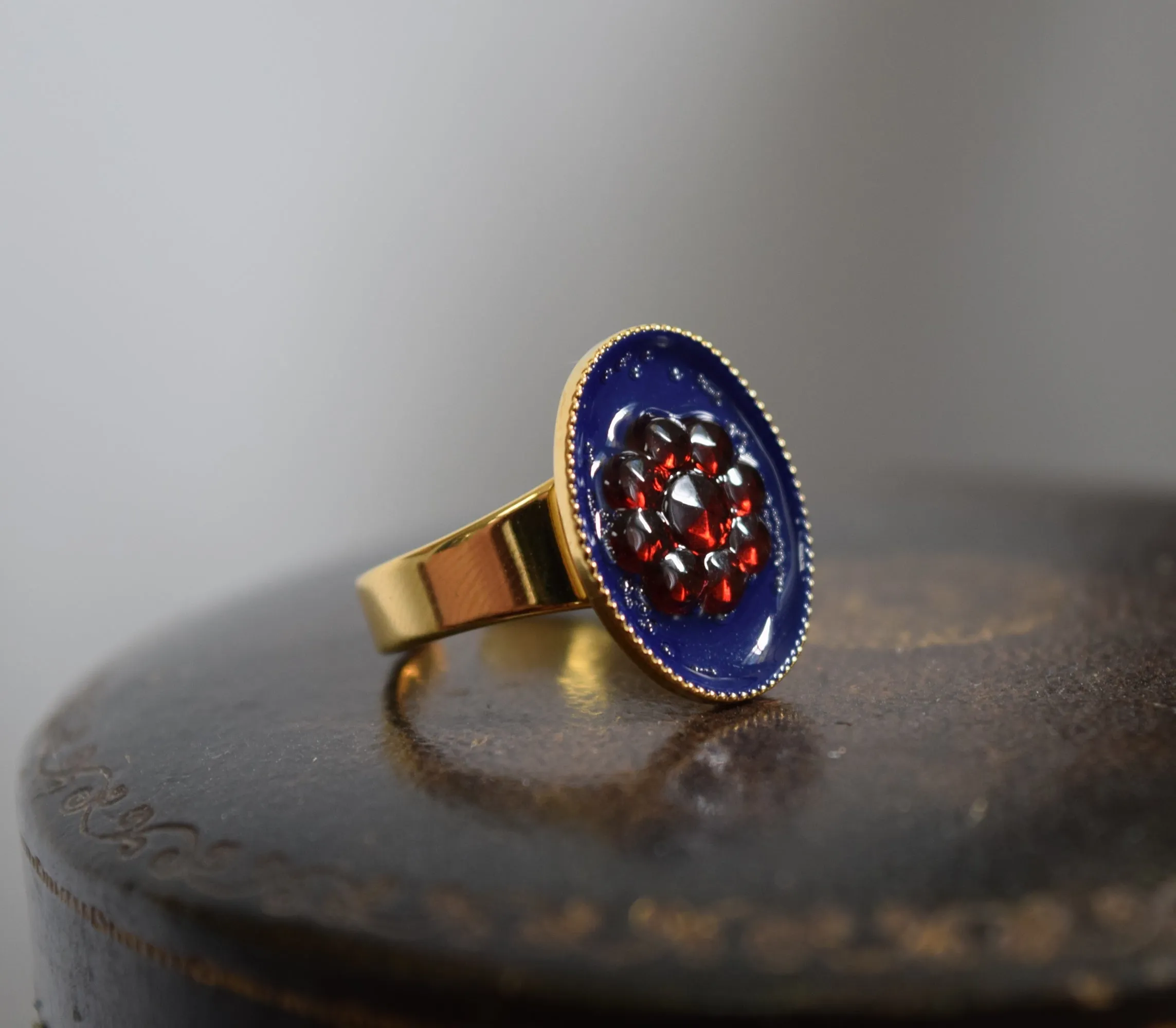 Faux Enamel ring with Red Flower