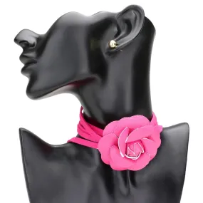 Faux Leather Flower Wrapped Choker Jewelry Set