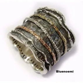 Fidget rings gold on silver. Ring for woman. Rings for man. Spinner rings silver gold designer jewelry Israeli Meditation rings