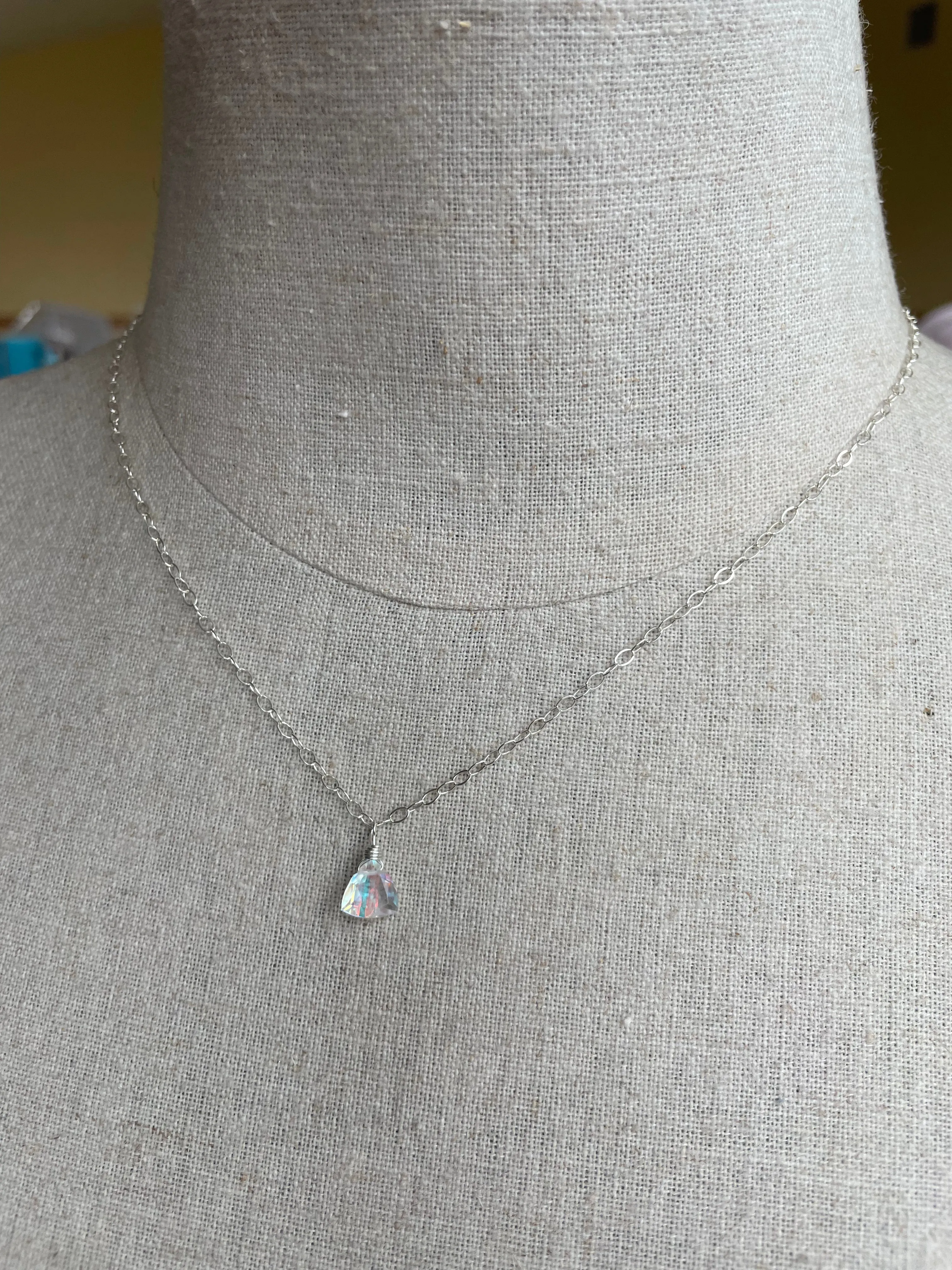 Flashy Fire Opal Moonstone Trillion Necklace