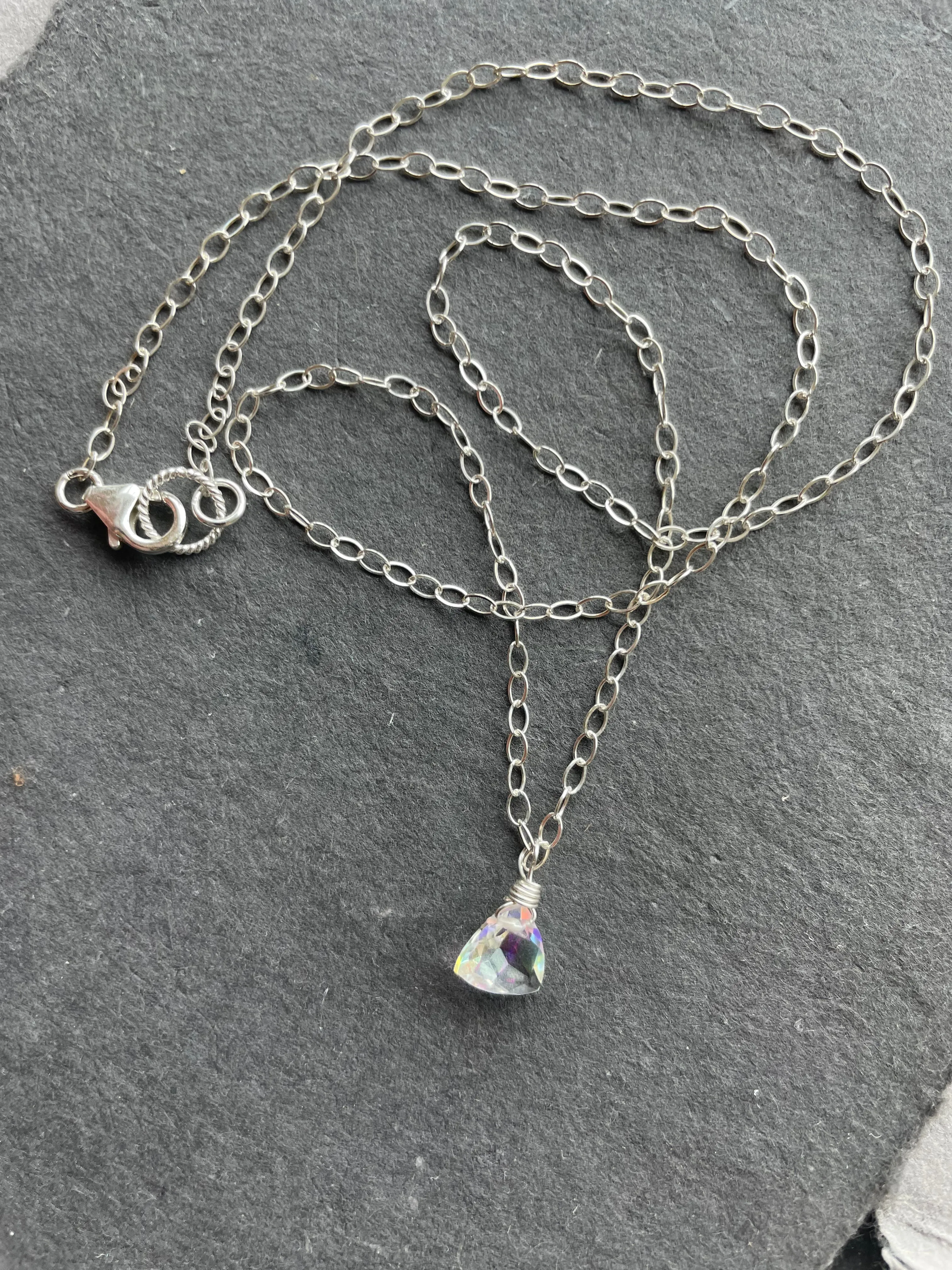 Flashy Fire Opal Moonstone Trillion Necklace