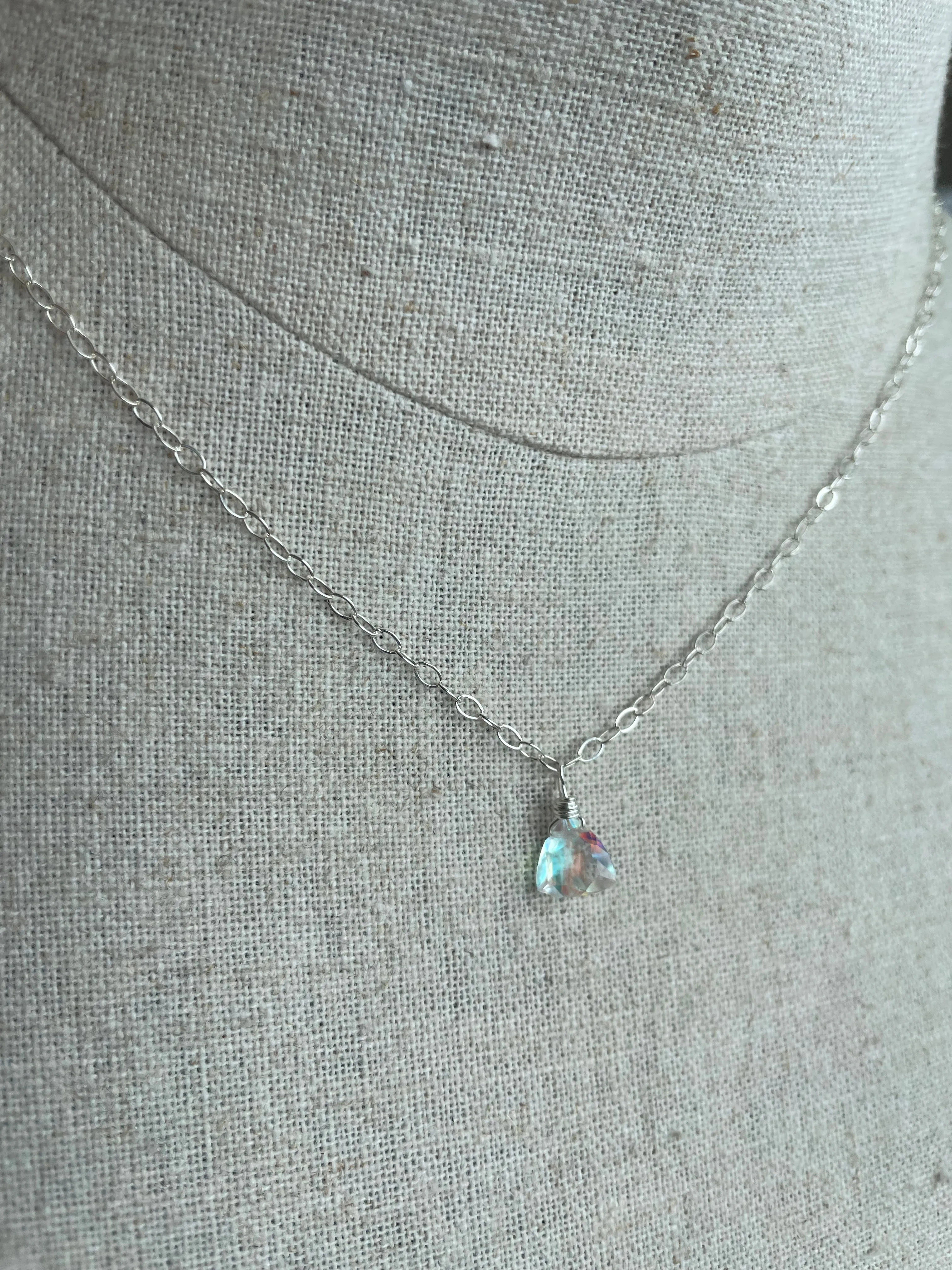 Flashy Fire Opal Moonstone Trillion Necklace