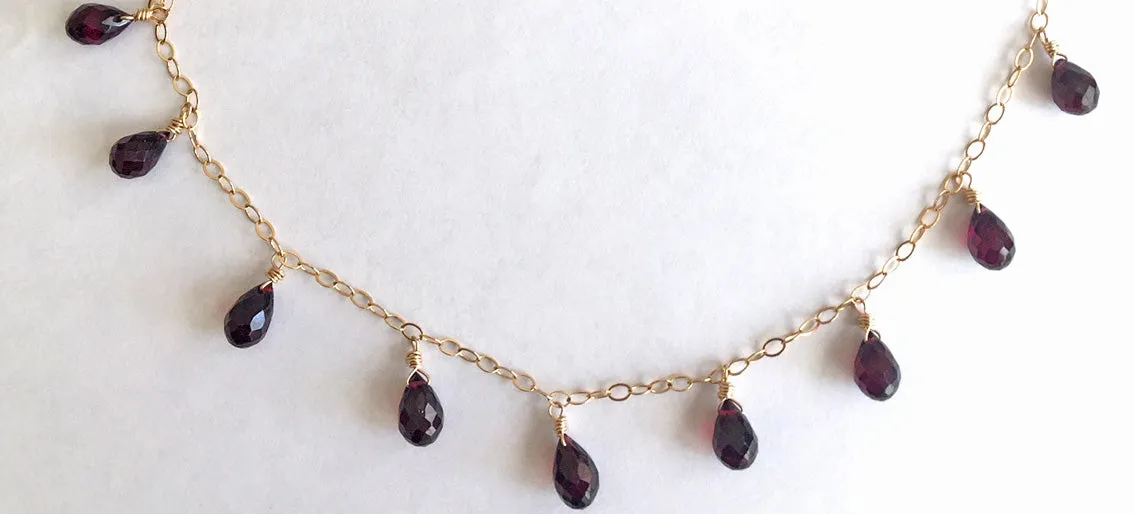 Garnet Necklace, Gold, Rose Gold or Silver