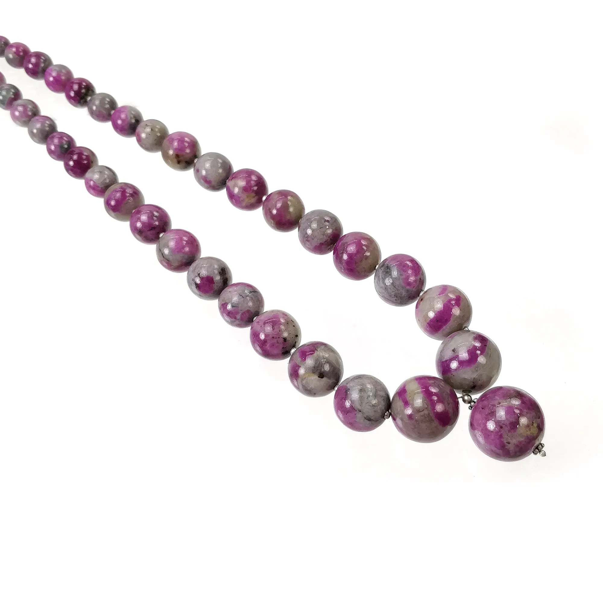 Global RUBY Gemstone NECKLACE: 669.25cts Natural Untreated Bi-Color Zoisite Ruby Balls 925 Sterling Silver 8mm - 19.5mm 19"