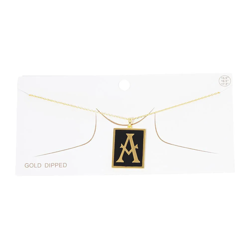 Gold Dipped Enamel Rectangle Monogram Pendant Necklace