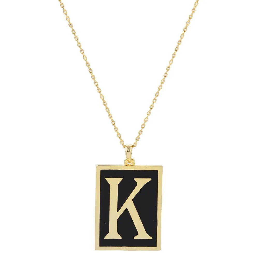 Gold Dipped Enamel Rectangle Monogram Pendant Necklace