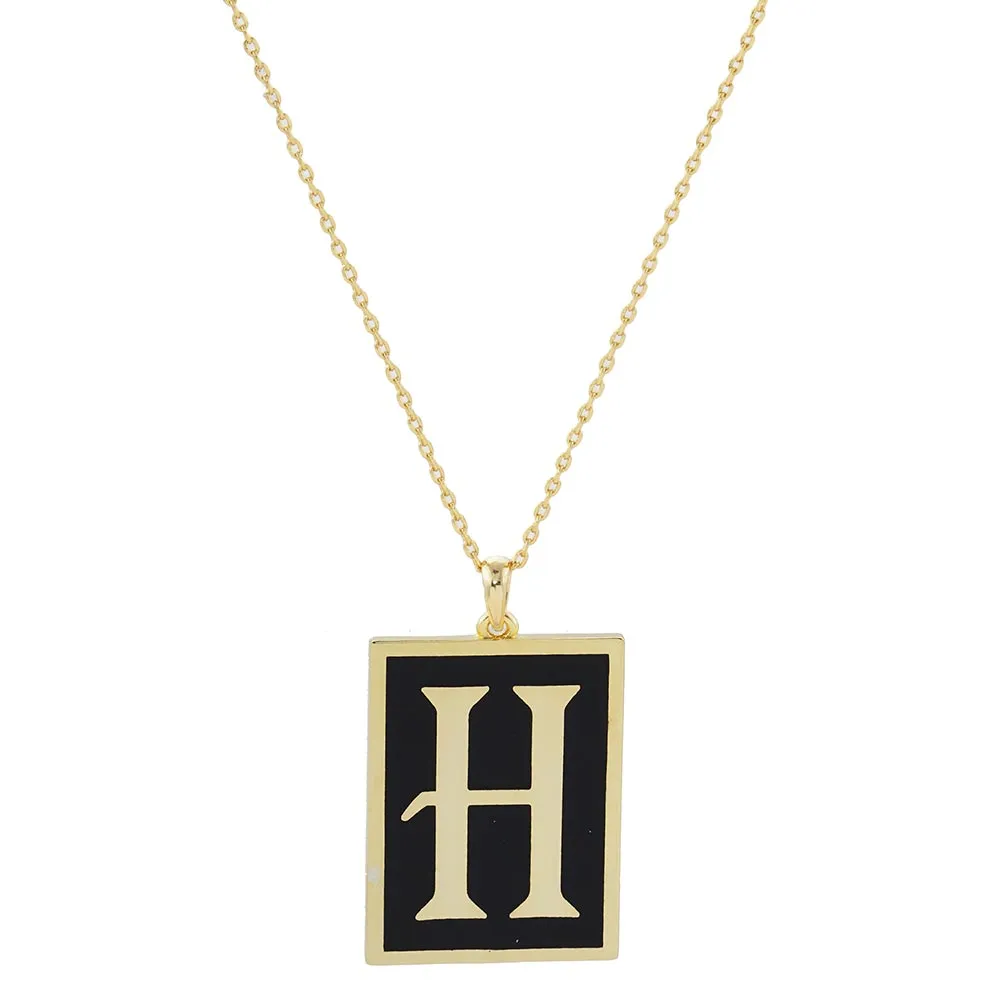 Gold Dipped Enamel Rectangle Monogram Pendant Necklace