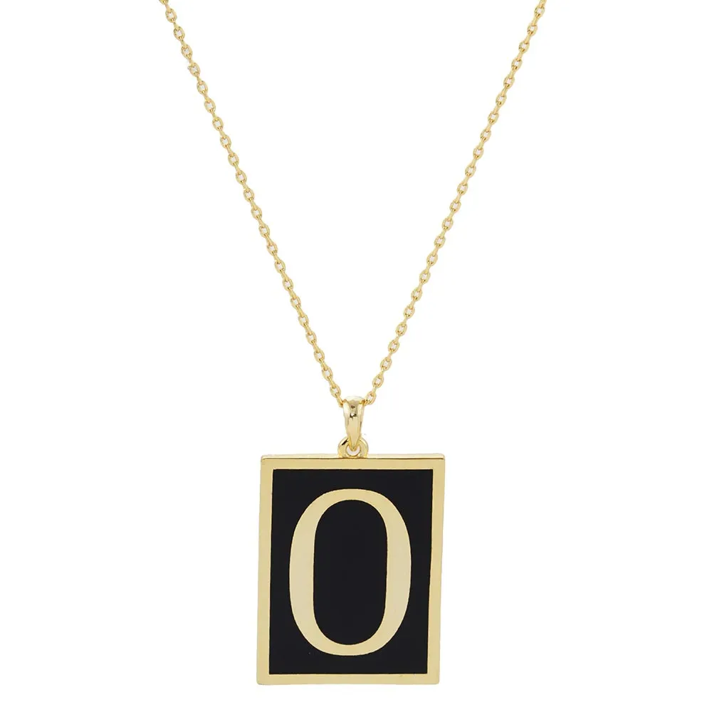 Gold Dipped Enamel Rectangle Monogram Pendant Necklace