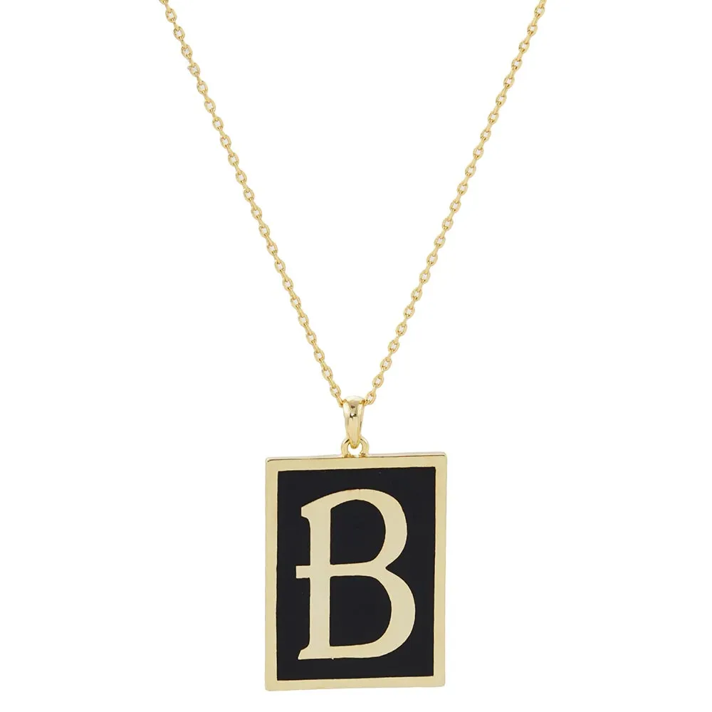 Gold Dipped Enamel Rectangle Monogram Pendant Necklace