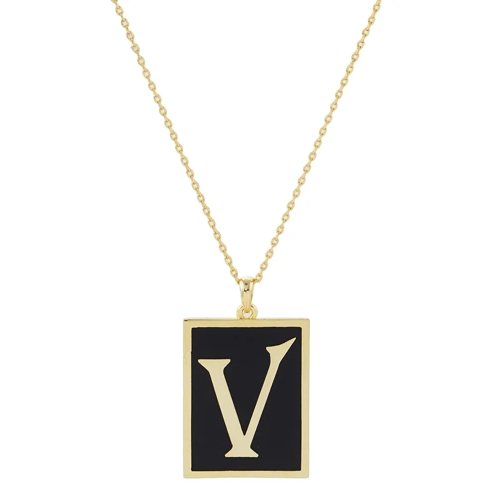 Gold Dipped Enamel Rectangle Monogram Pendant Necklace