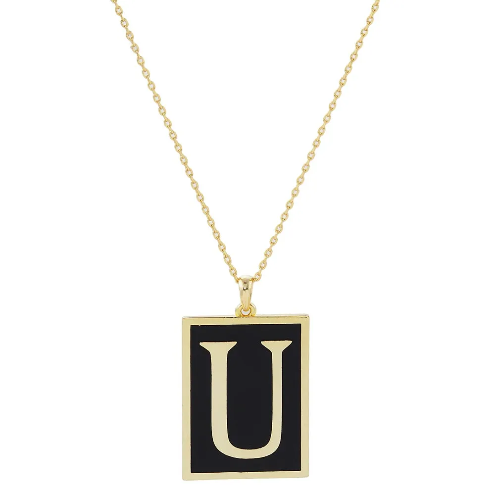 Gold Dipped Enamel Rectangle Monogram Pendant Necklace