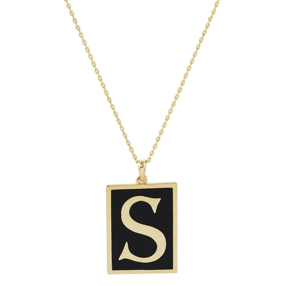 Gold Dipped Enamel Rectangle Monogram Pendant Necklace