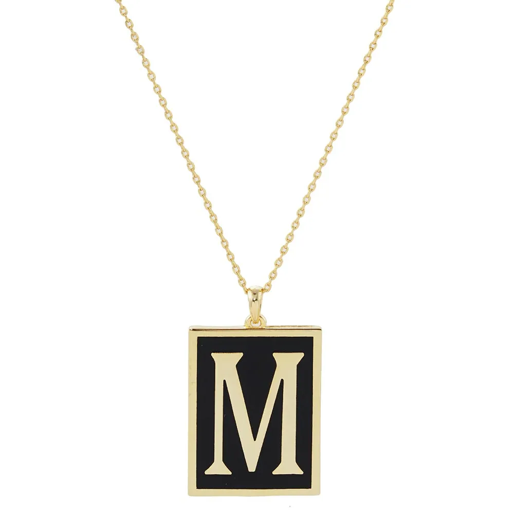 Gold Dipped Enamel Rectangle Monogram Pendant Necklace