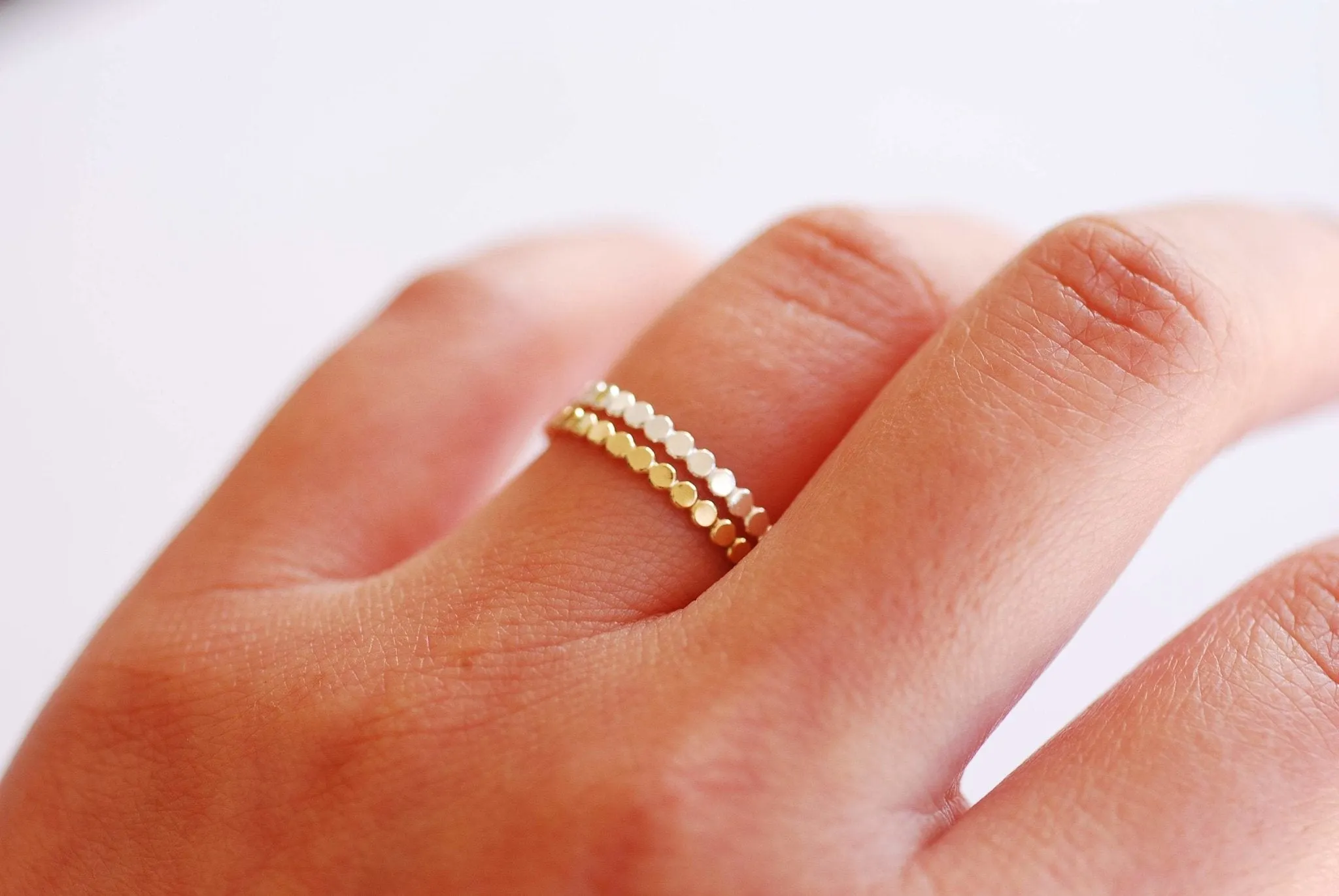 Gold Filled Beaded Ring, Gold Silver Stacking Ring, Hammered Bead Ring, Gold Dot Ring Midi Ring Gold Filled Flat Beaded Ring Minimalist [30]