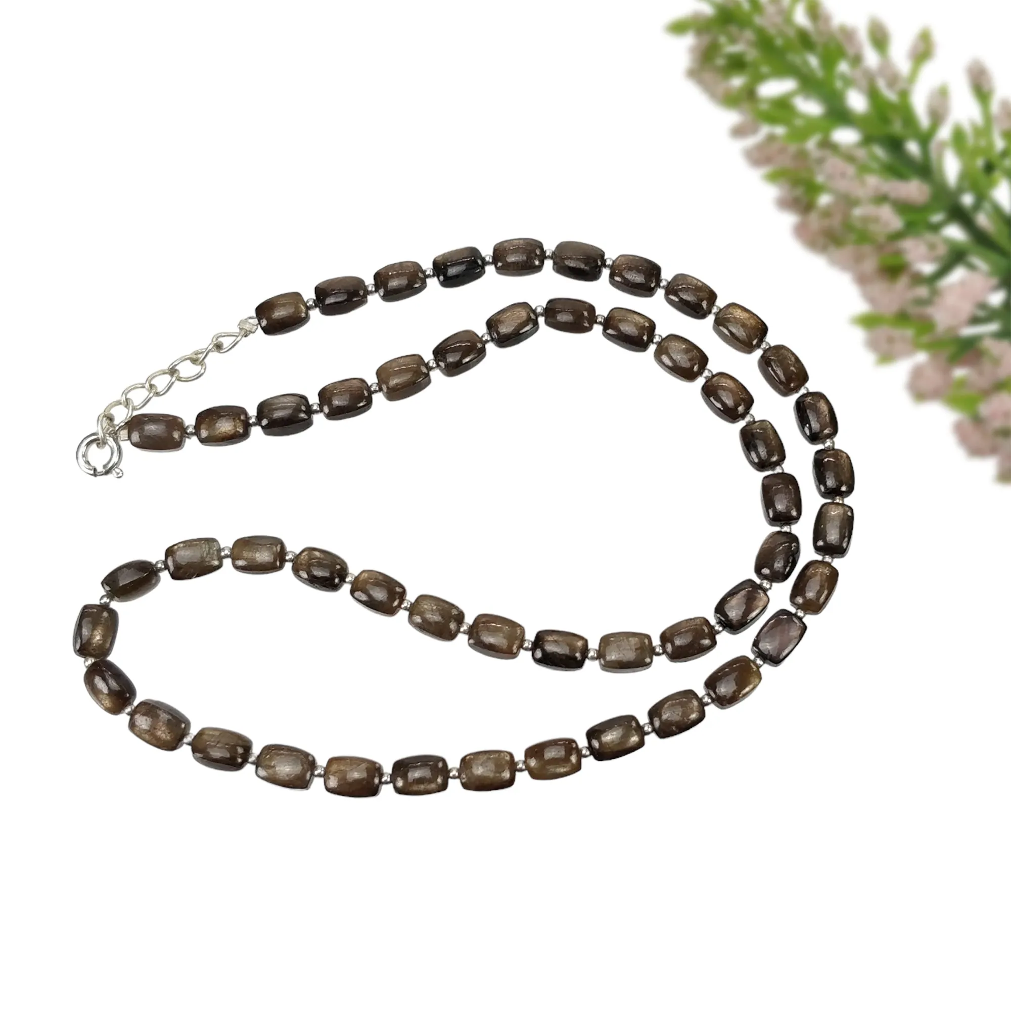 Golden Brown CHOCOLATE Sapphire Gemstone NECKLACE : 95.55cts Natural Untreated Cushion Shape Sapphire With 925 Sterling Silver 7*5mm 18"