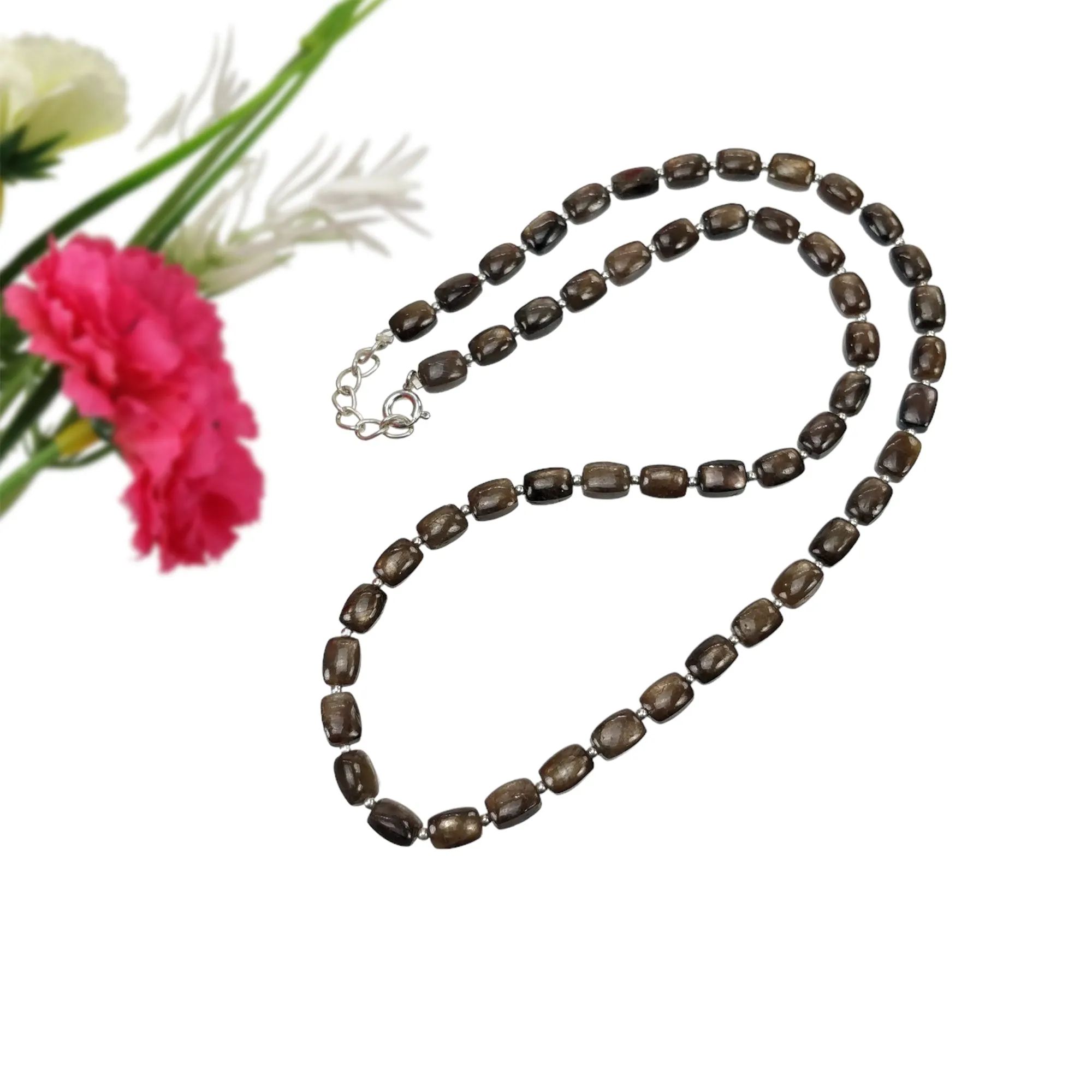 Golden Brown CHOCOLATE Sapphire Gemstone NECKLACE : 95.55cts Natural Untreated Cushion Shape Sapphire With 925 Sterling Silver 7*5mm 18"