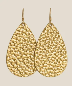 Hammered Teardrop Earrings - Gold