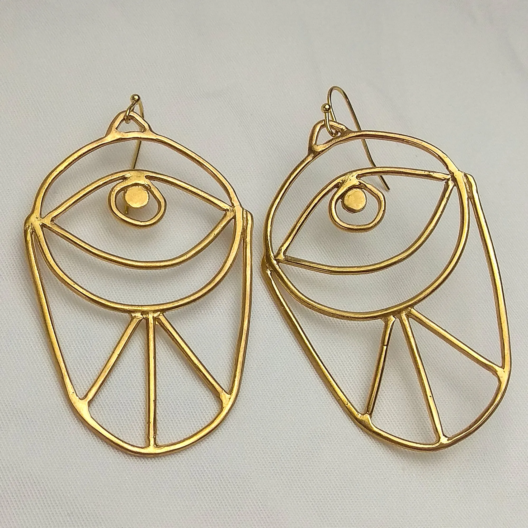 Handmade long earrings  "Evil eye" gold