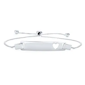 Heart ID Bolo Bracelet Name Plated Bar Bear .925 Silver Small Wrists 6"