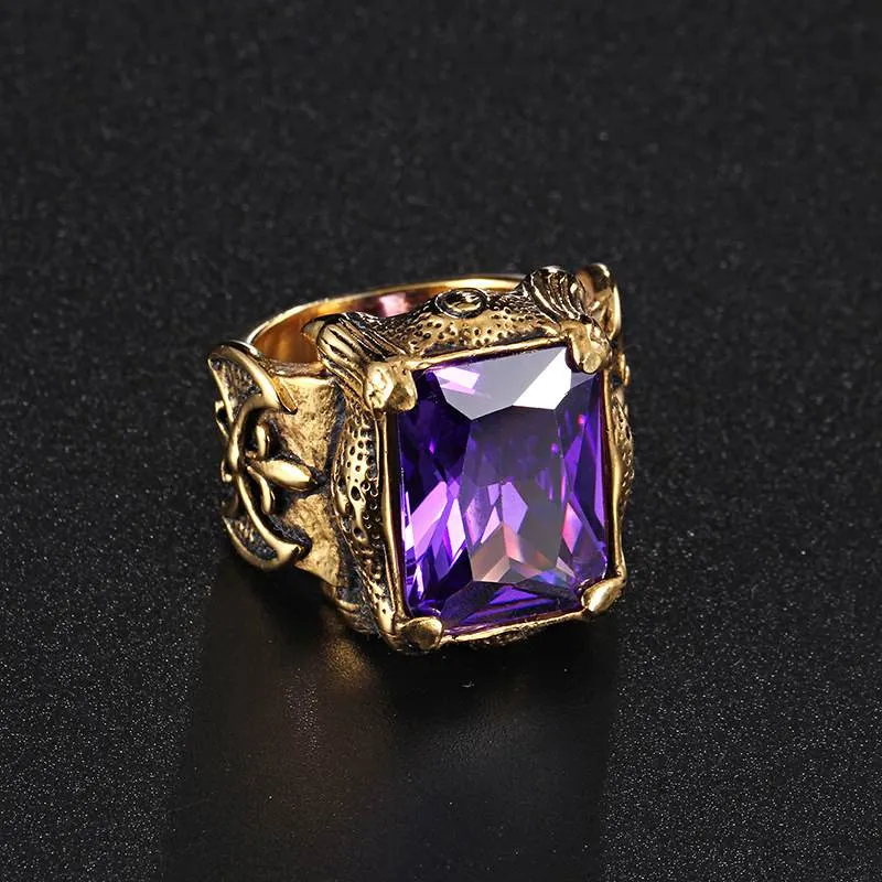 Hip Hop New Vintage Stainless Steel Gem Ring