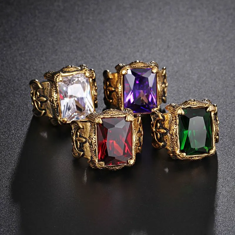 Hip Hop New Vintage Stainless Steel Gem Ring