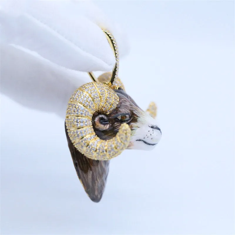 Iced Animal Sheep Head Enamel Pendant