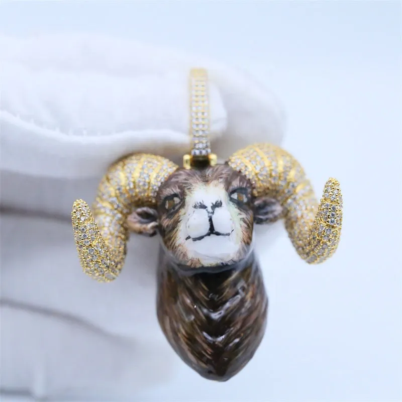 Iced Animal Sheep Head Enamel Pendant