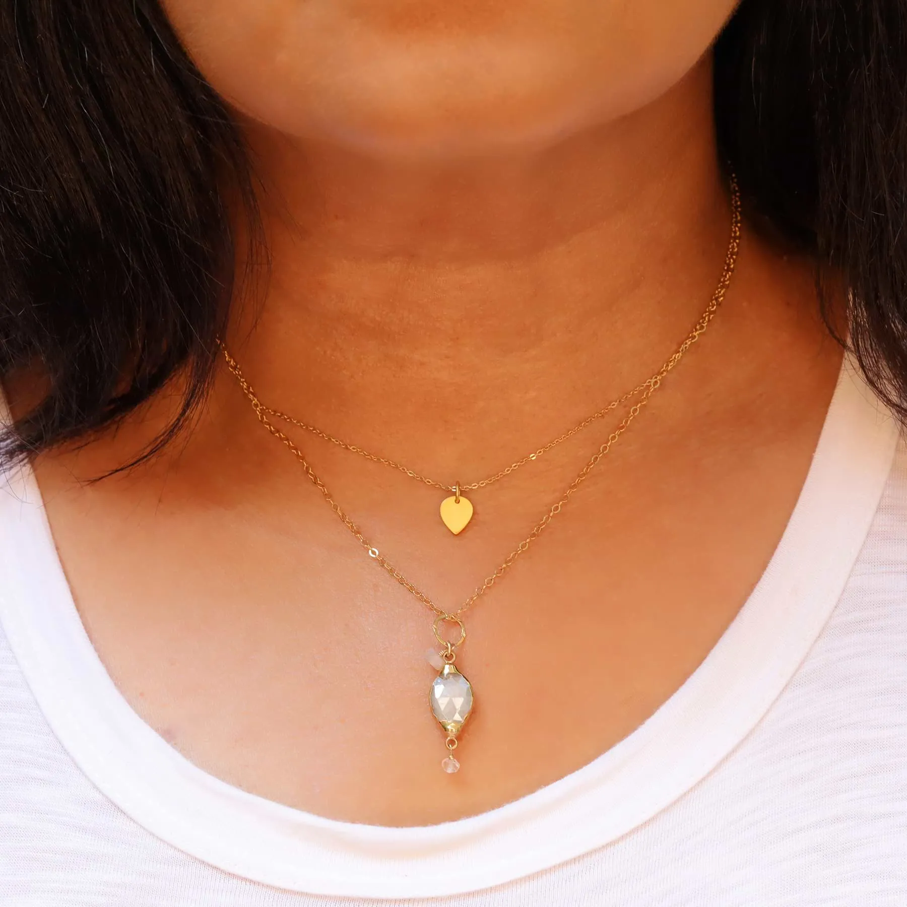 Isabelle - Moonstone Pendant Double Strand Gold Necklace