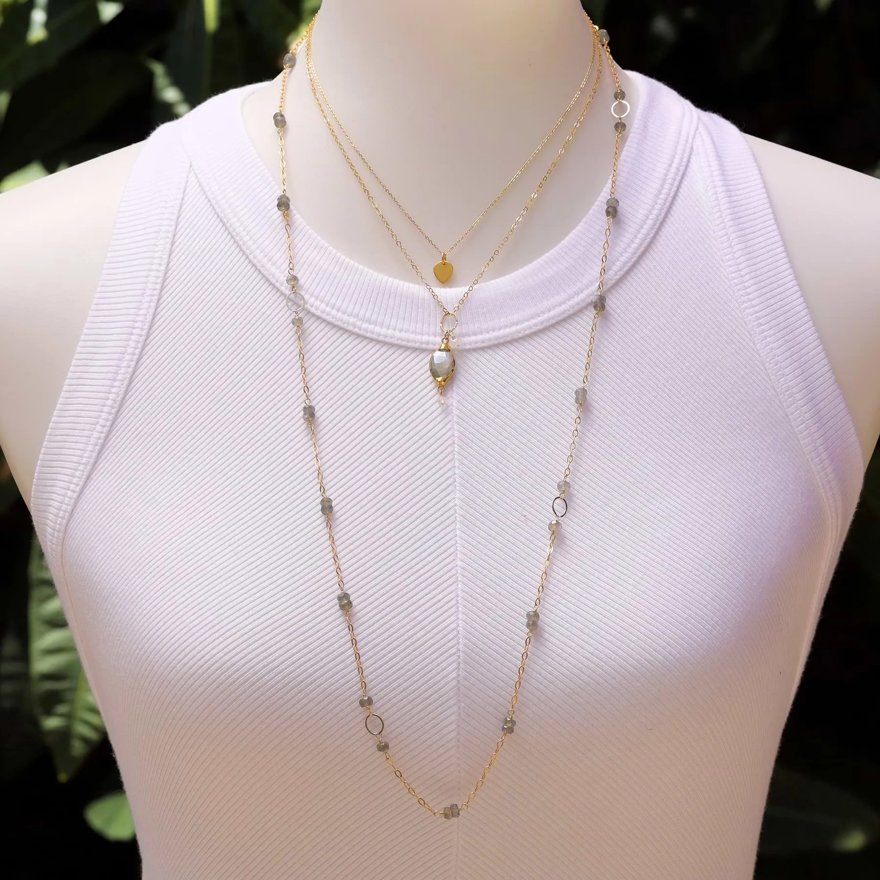 Isabelle - Moonstone Pendant Double Strand Gold Necklace