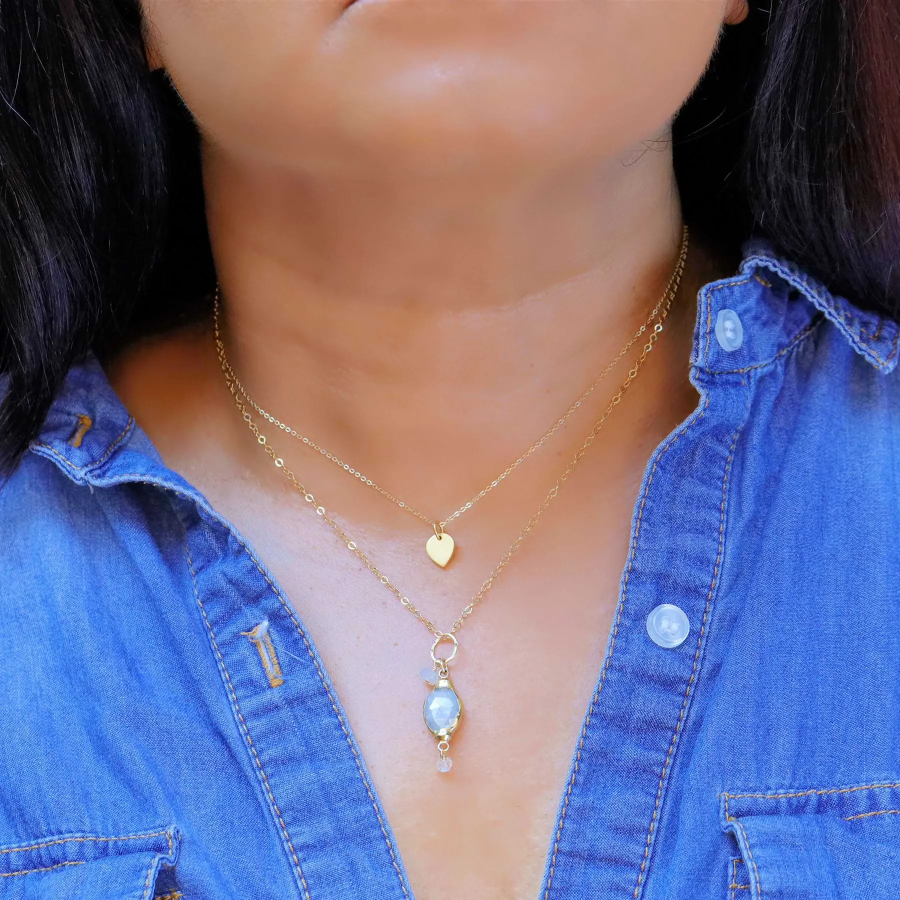 Isabelle - Moonstone Pendant Double Strand Gold Necklace