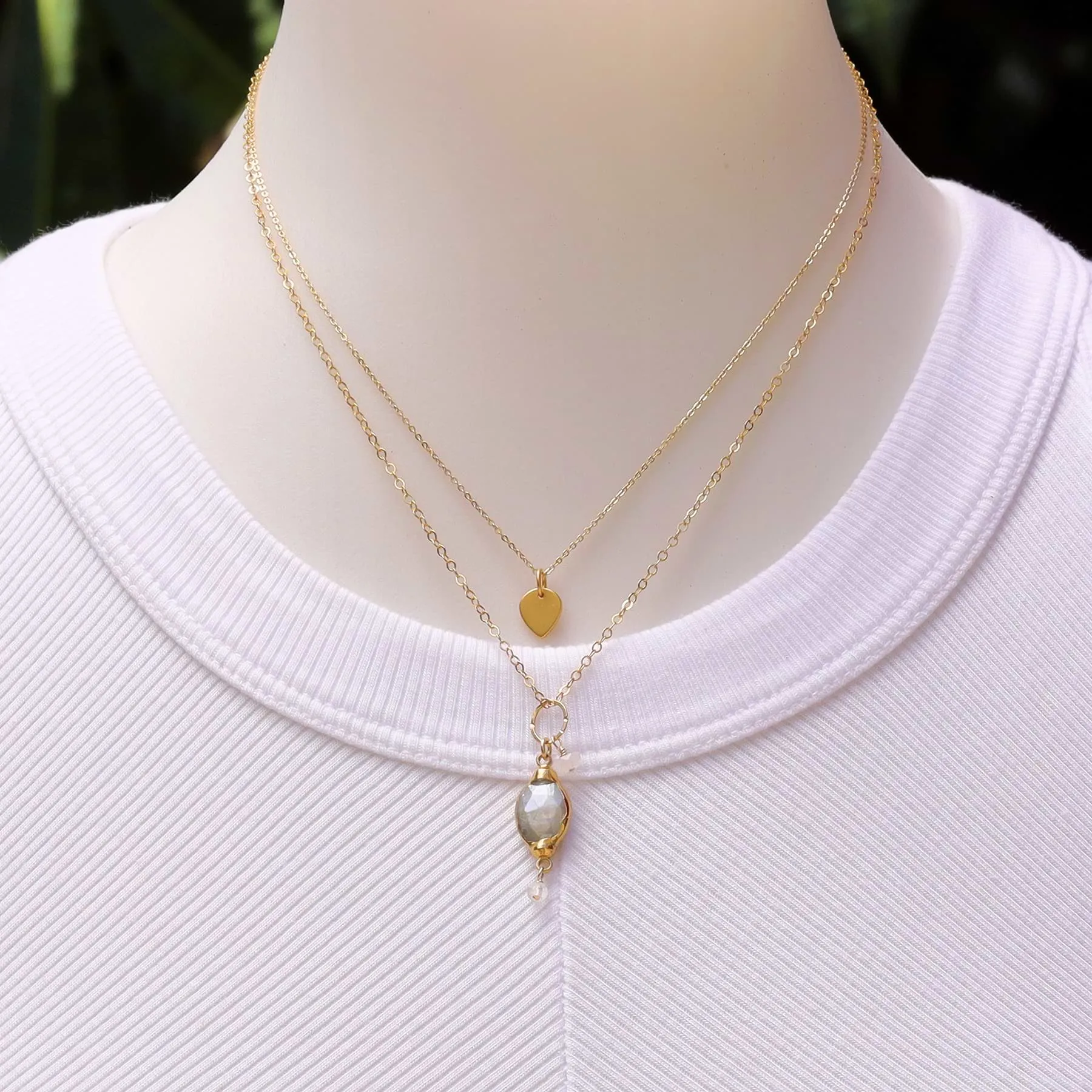 Isabelle - Moonstone Pendant Double Strand Gold Necklace