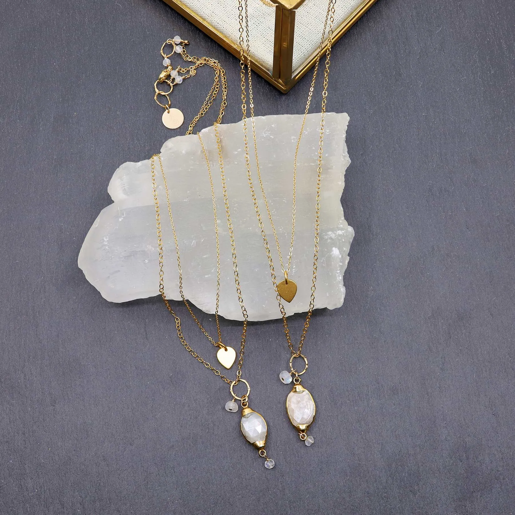 Isabelle - Moonstone Pendant Double Strand Gold Necklace