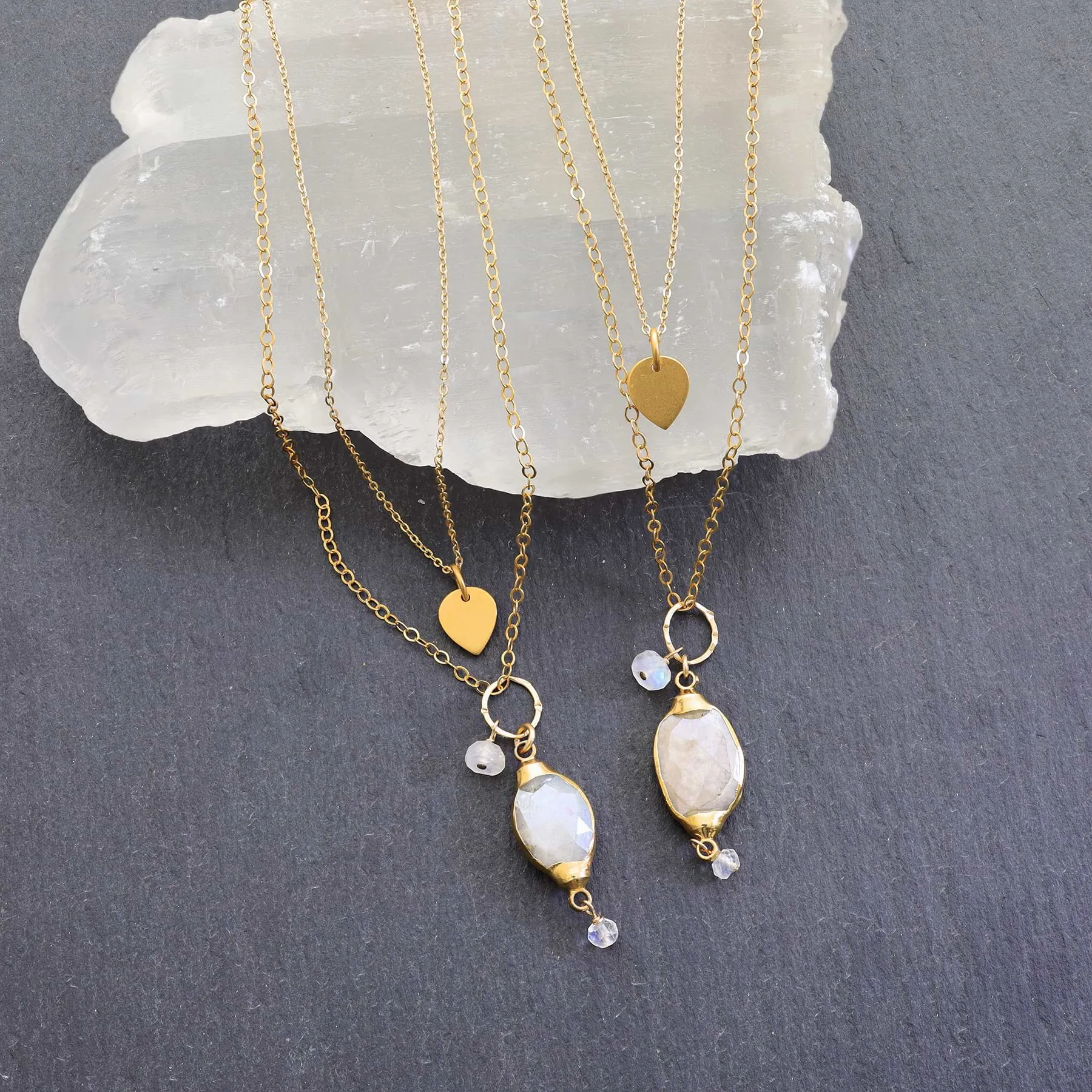 Isabelle - Moonstone Pendant Double Strand Gold Necklace