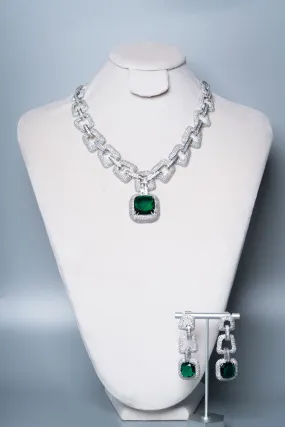 Jenna Emerald Green Crystal Chain Necklace Set Designer Gold Plated Fashion Jewelry by Jaipur Rose Indian Jewelry Online