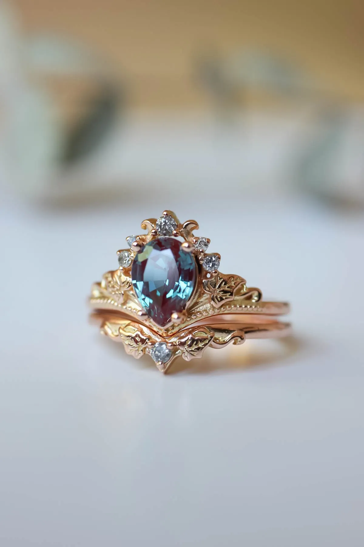 Lab alexandrite proposal ring, salt and pepper diamond engagement ring / Ariadne