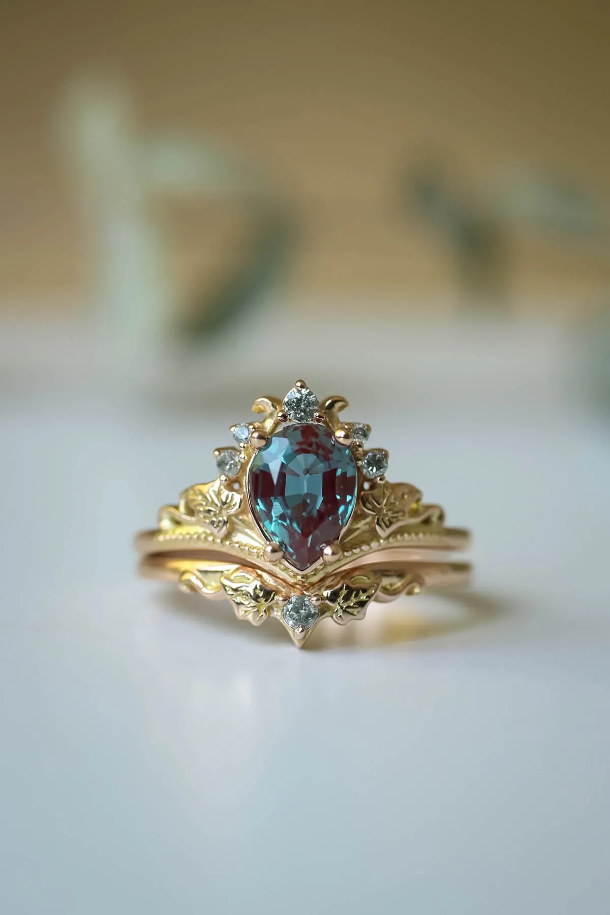 Lab alexandrite proposal ring, salt and pepper diamond engagement ring / Ariadne