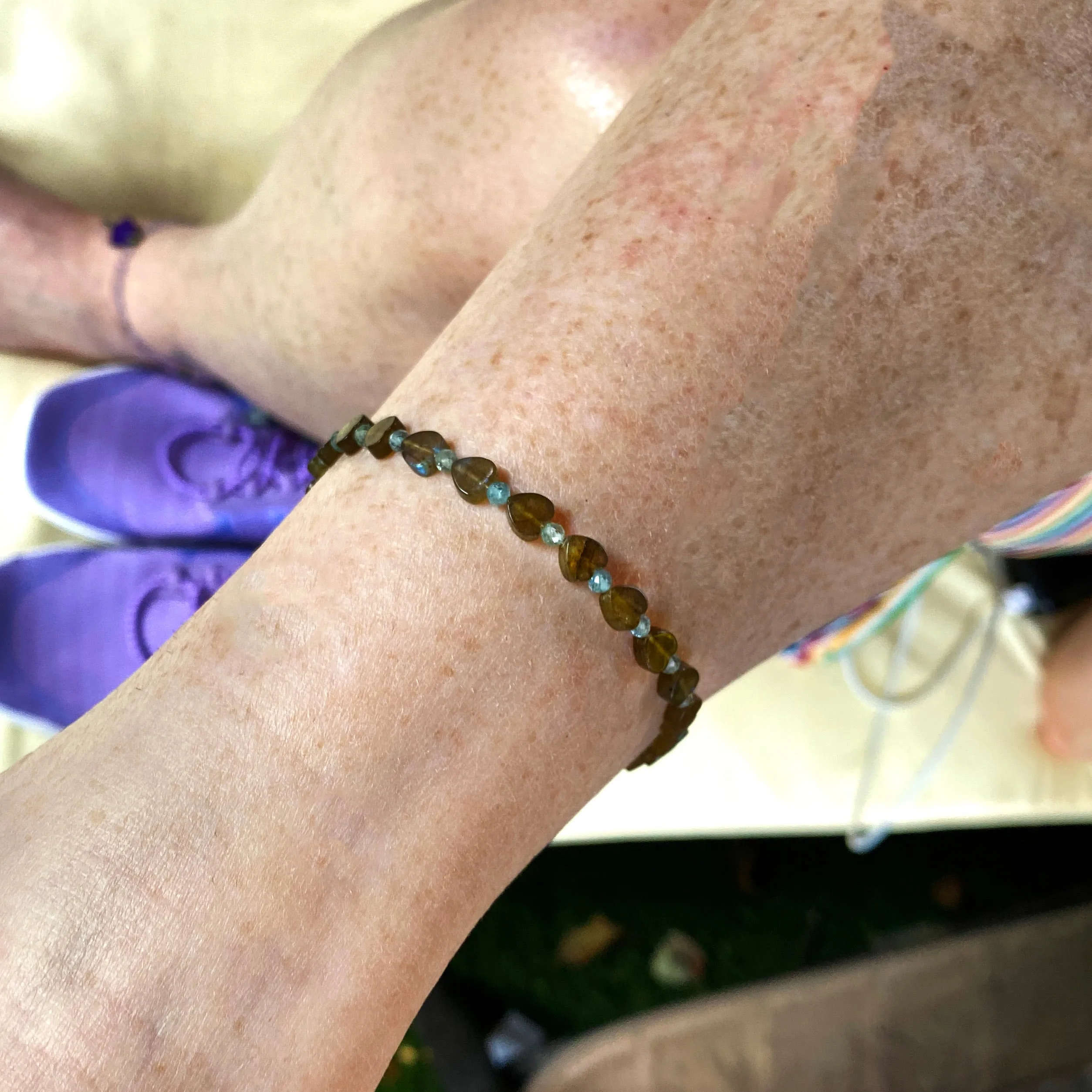 Labradorite heart & Blue Apatite Gemstone w/ Sterling Silver Anklet