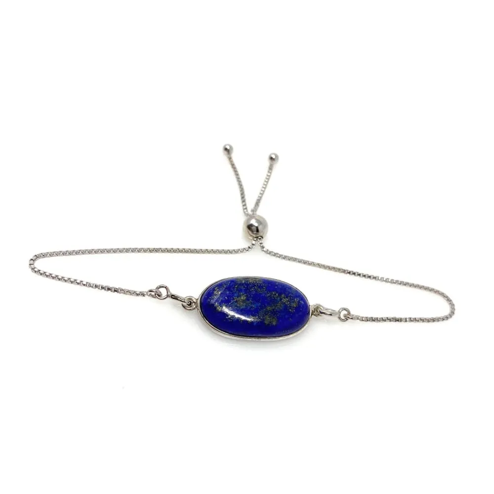 Lapis Lazuli Gemstone Bracelet, Sterling Silver Bolo Bracelet, AAA