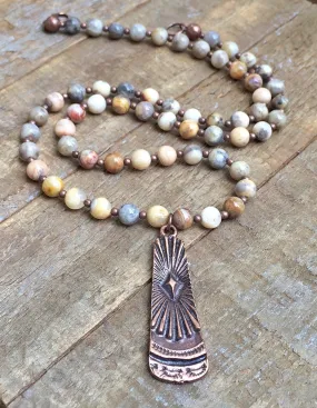 Long Stone Necklace, Bohemian Jewelry, Boho Necklace, Copper Pendant Necklace, Boho Jewelry