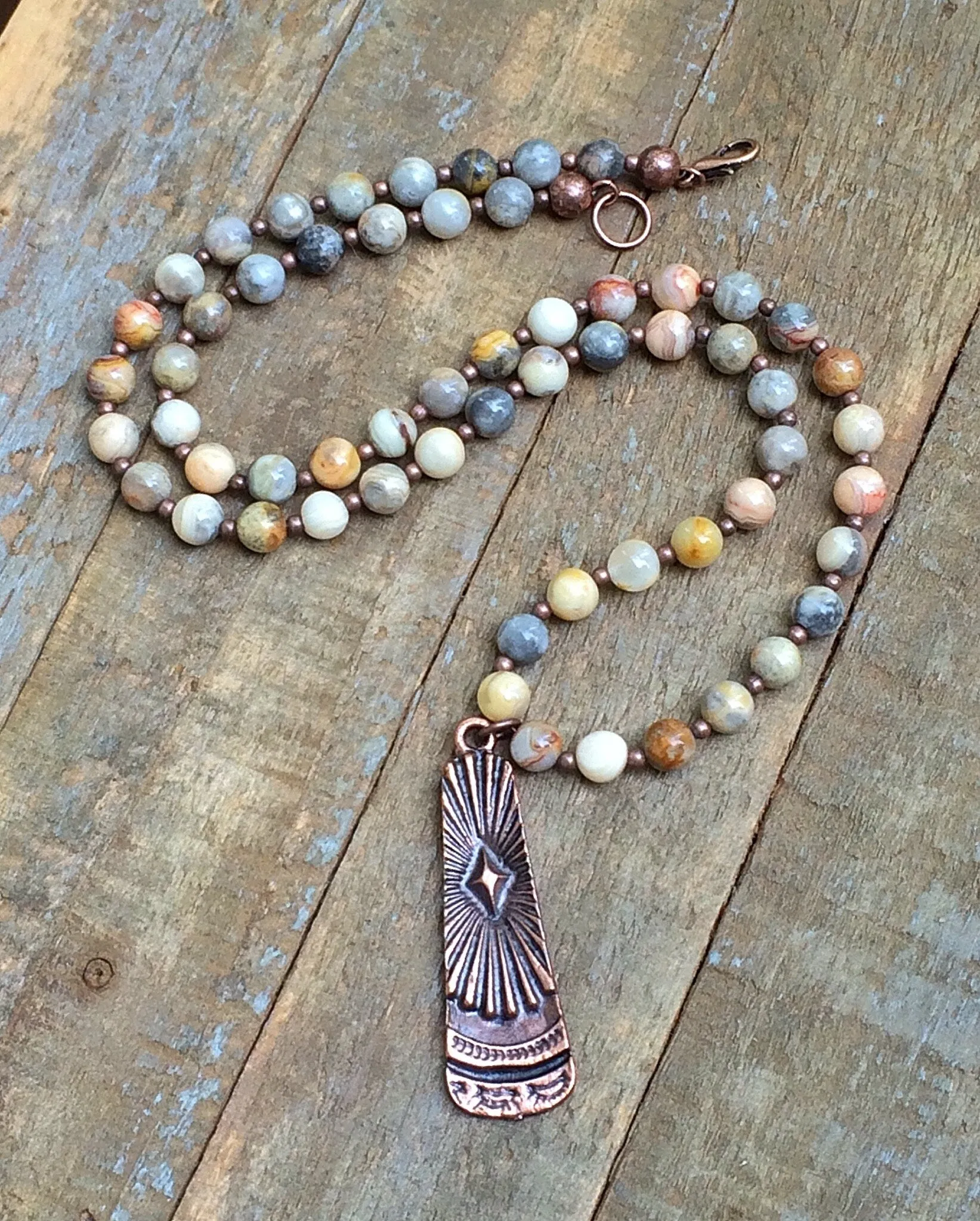 Long Stone Necklace, Bohemian Jewelry, Boho Necklace, Copper Pendant Necklace, Boho Jewelry