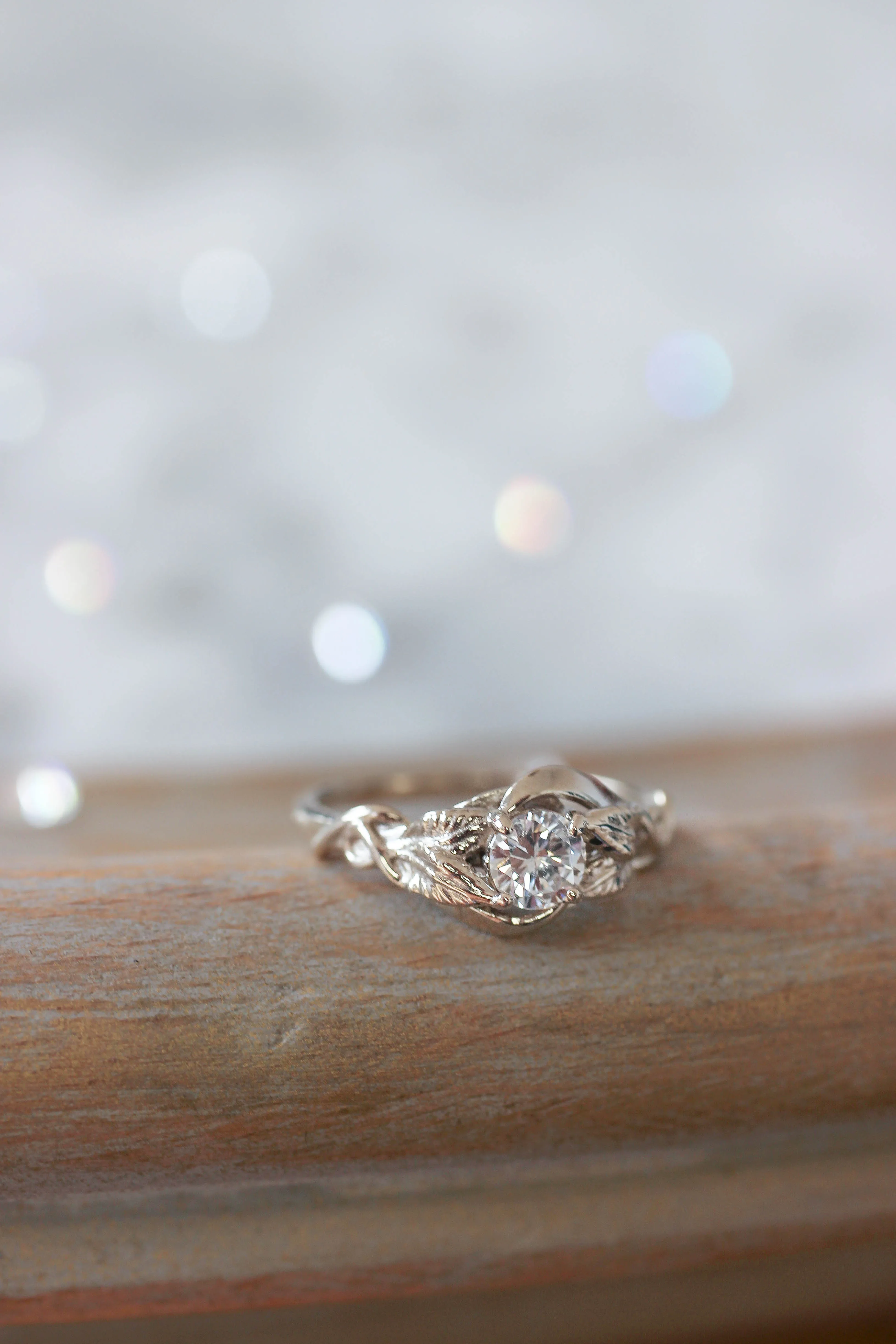 Moissanite leaf engagement ring / Azalea