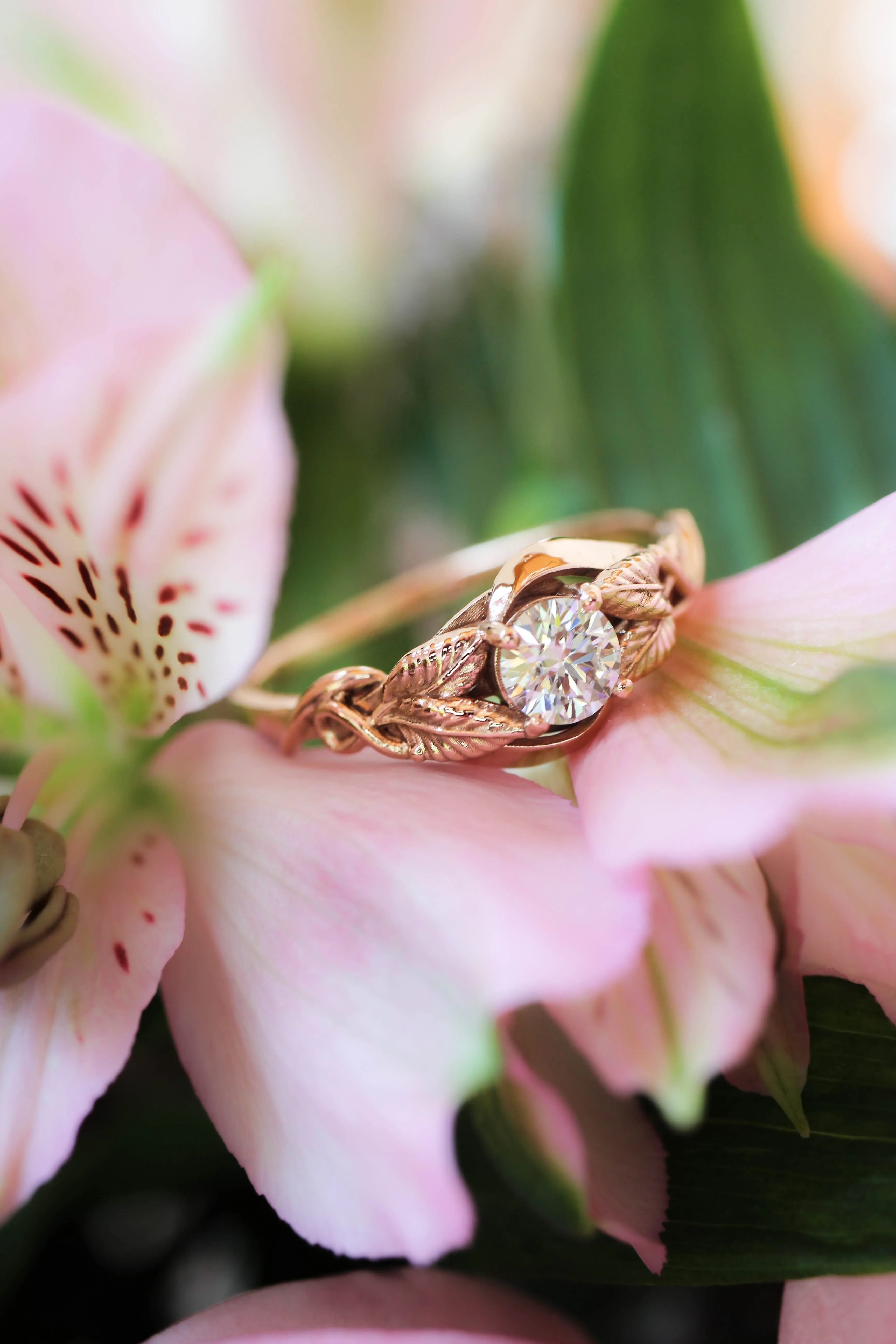 Moissanite leaf engagement ring / Azalea